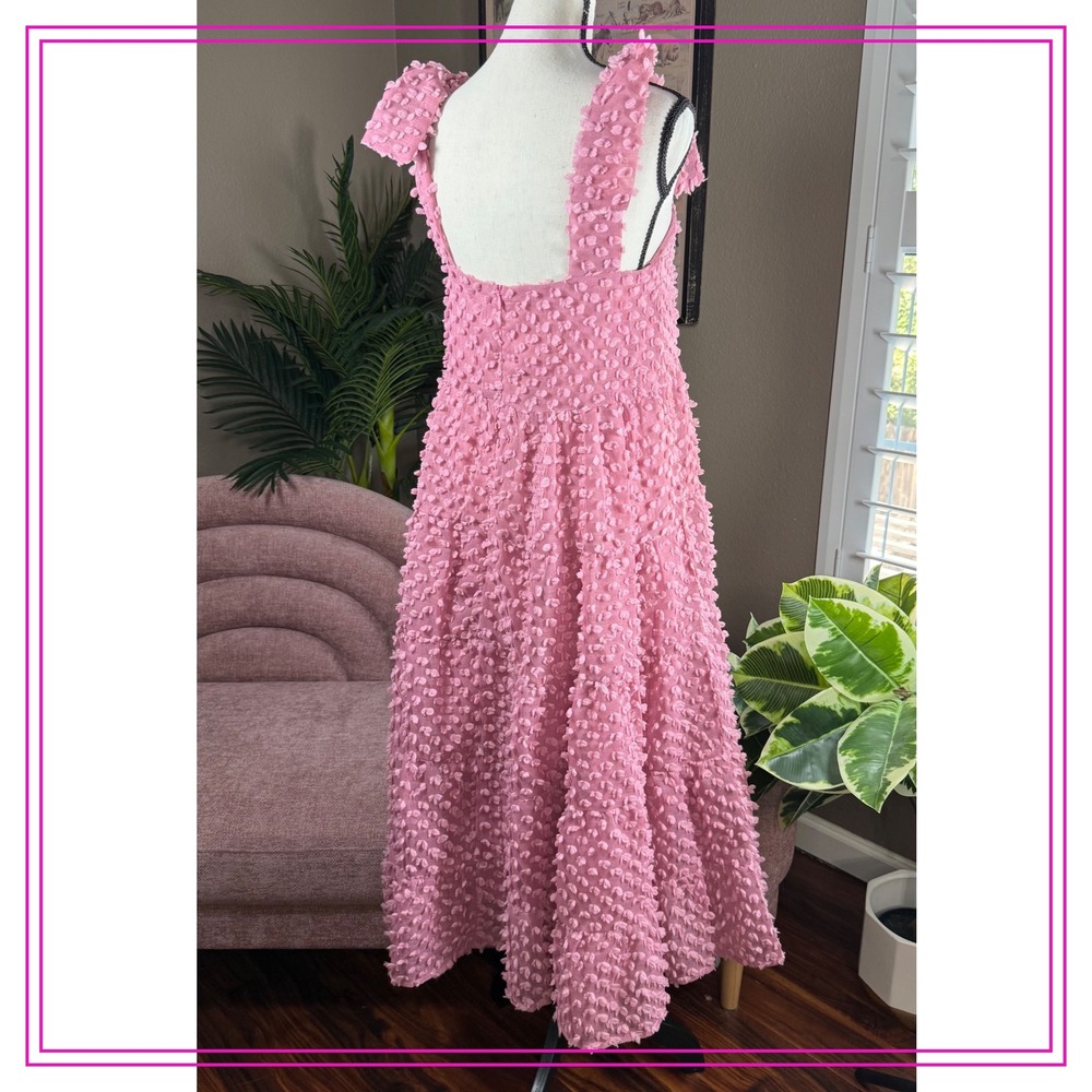 Sister Jane Bando Women's XS Pink Textured Midi Dress Tiered Sleeveless - Picture 4 of 14